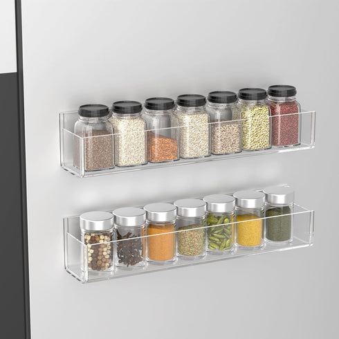PMMASTO Adhesive Acrylic Spice Rack Organizer for Wall with Nano Double Sided Tape for Kitchen Cabinet Door