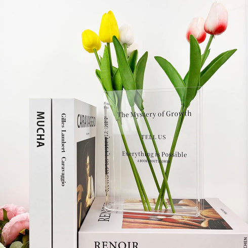 Acrylic Book Vase for Flowers, Modern Aesthetic Flowers Vase for Bookshelf, Desk, Room, Office, Home Decor (Clear)