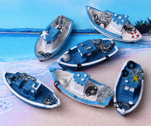 6 HYSTYLE Pcs Mediterranean Style Miniature Dollhouse Boat Fairy Garden Miniature Boats Model Figurines Cake Topper