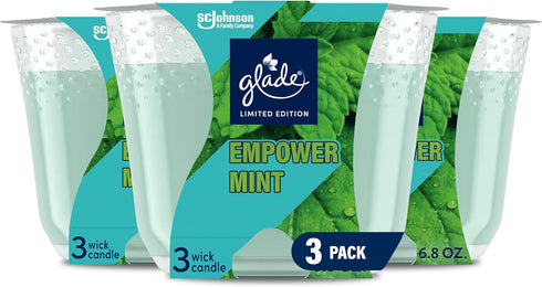 Glade Candle Empower Mint Fragrance Candle, 3-Wick Air Freshener Candle, 6.8 Oz, 3 Count