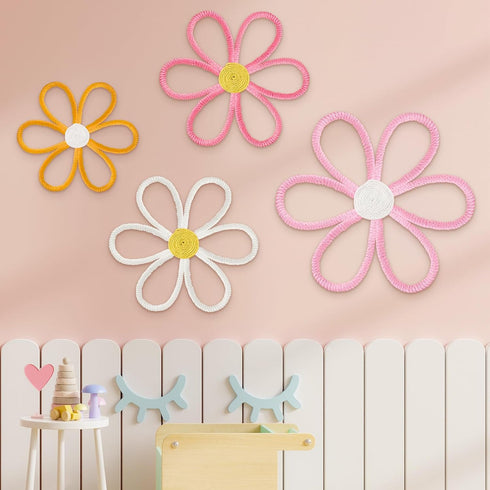 Ganeen Boho Nursery Woven Daisy Flowers Daisy Wall Decor Nursery Decor Macrame