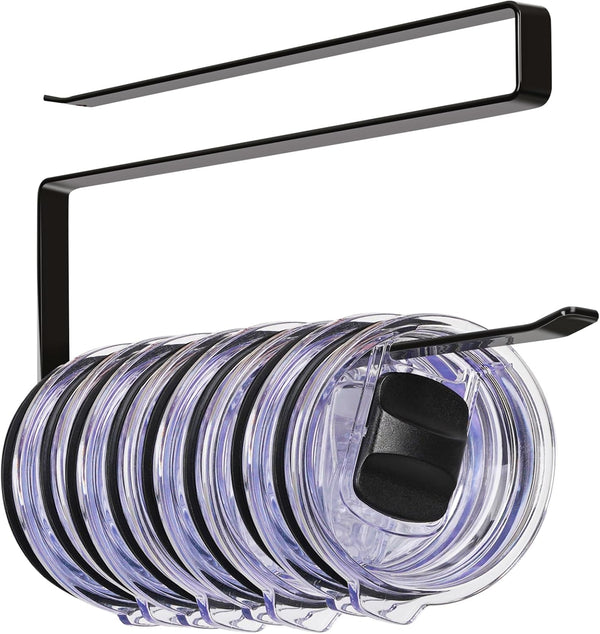 Tumbler Lid Organizer Under Cabinet, Space Saving Tumbler Lid Storage Hook for Up to 10 Lids, Horizontal Paper Towel