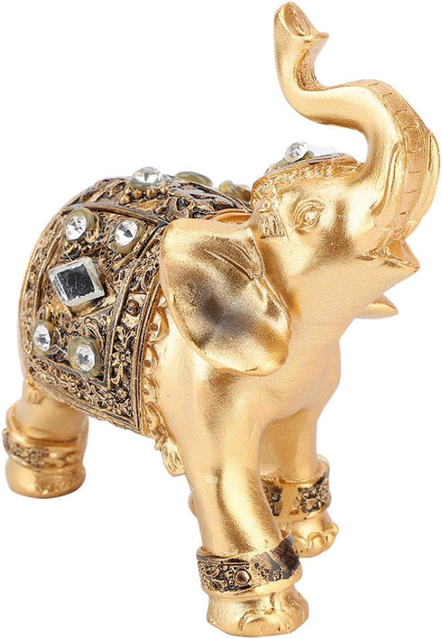 Feng Shui Lucky Elephant Statue, Golden Elegant Figurine, Small Resin Home Decoration