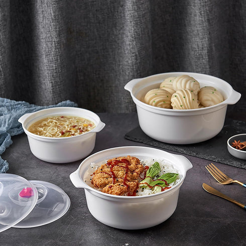 2 PCS Microwave Bowls with Lids: Ramen Cooker Soup Dishes with Handles for Office, College Dorm