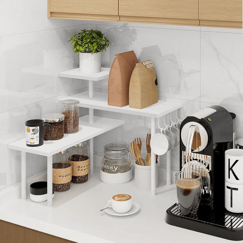 Homode Kitchen Countertop Organizer Corner Shelf, 3 Tier Wood Shelf for Makeup, Bathroom Storage, White