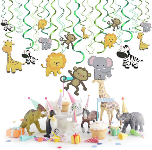 Konsait Jungle Animal Hanging Swirl Decoration, 30 Pack Safari Theme Zoo Swirls for Birthday Party Decor