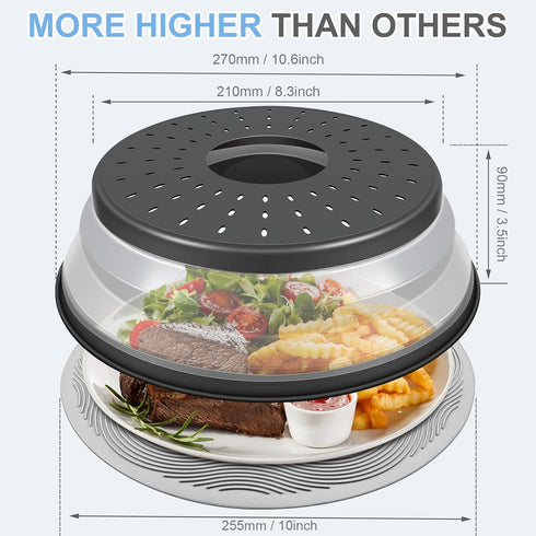 10 Inch Microwave Food Cover & Collapsible Silicone Mat, Splatter Guard, Plate Holder & Kitchen Colander for Meal Prep,