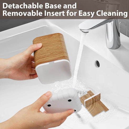 Boperzi Toothbrush Holders for Bathrooms Organizer Countertop, Detachable Anti-Slip Electric Toothbrush Holders for Kids, Toothbrush and Toothpaste Holder Storage Caddy Drainage for Shower Wood Grain by Boperzi