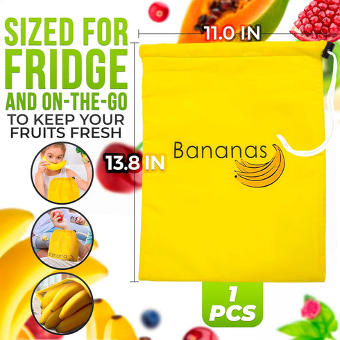 13.8 11 Inch Banana Bag To Keep Bananas Fresh Longer - x Reusable Banana Keeper for Freshness with Aluminium Foil