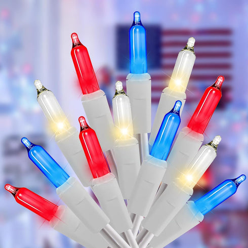 Yiaht 4th of July Decorations Lights Red White & Blue 100 Count