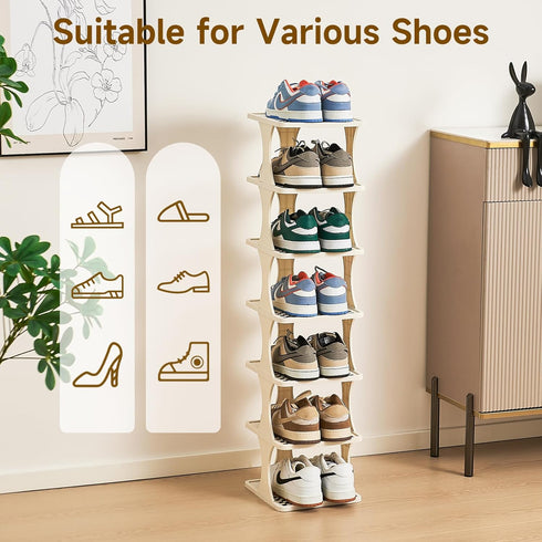 6 Closet, Vertical Shoe Rack Tier, Narrow Free Standing Shoe Organizer for Entryway & Bedroom, Tall Plastic Narrow Shoe
