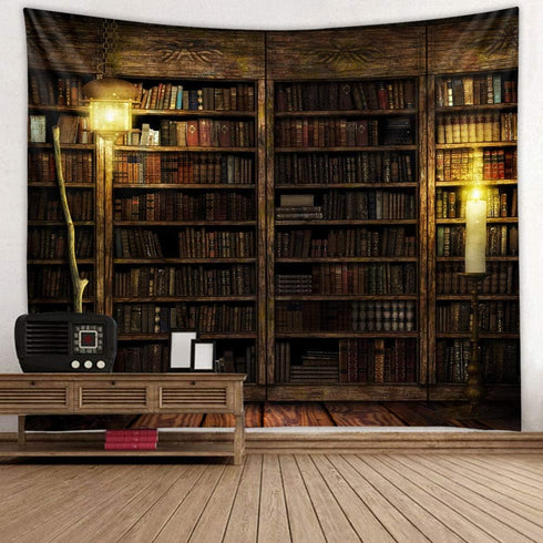 Kanora Vintage Bookshelf Tapestry Wall Hanging - Study Room Picture Art Tapestry Retro