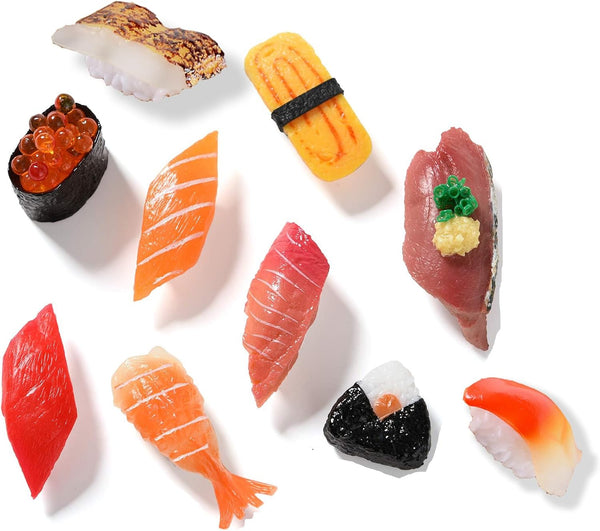 Cute Sushi Refrigerator Magnet Set - 10Pcs Fun Magnets for Fridge, Whiteboard - Fake Sushi Play Toys for Dollhouse,