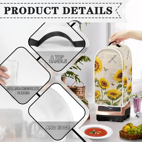 Sunflower Dragonfly Blender Dust Cover, Anti Fingerprint Polyester Cover for Stand Mixer or Coffee Maker