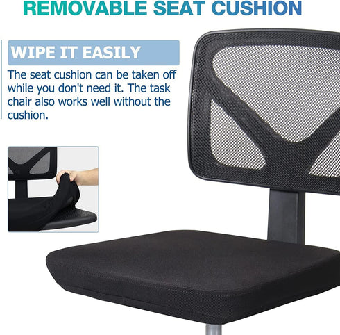 AFO Small Desk Chair, Armless with Ergonomic Lumbar Support, Adjustable Height, 360 Degree Swivel