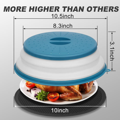 WENWELL 4 in 1 Vented Collapsible Microwave Splatter Cover & Mat, Kitchen Dish Bowl Plate Lid, BPA-Free