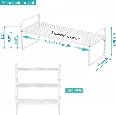 Counter 1 Pack iPEGTOP Expandable Cabinet Storage Shelf Organizer Rack, Heavy Duty Stackable Steel Metal Spice Rack
