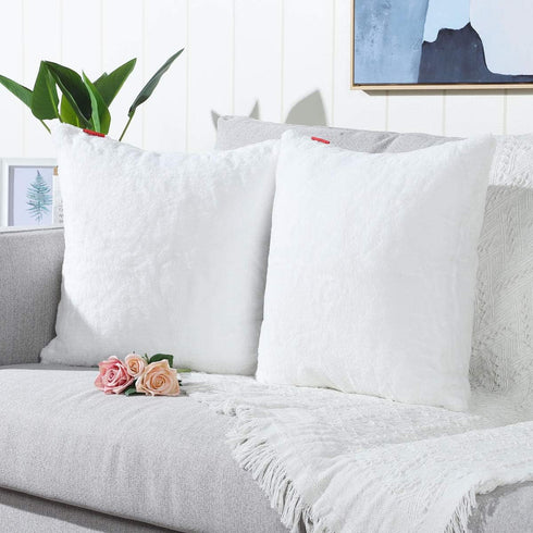 MANDIOO Pack of 2 Pure Snow White Faux Fur Throw Pillow Covers, 22x22 Inches