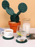 Cactus Coasters Set of 6 DIY Funny Drink Coasters with Flowerpot Holder, Novelty Gifts for Home Bar Decor (Green)