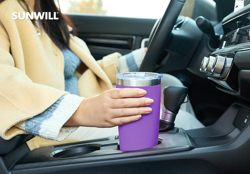 SUNWILL 20 oz Travel Coffee Tumbler, Insulated Mug with Lid, Stainless Steel Cup for Hot and Cold Drinks, Purple