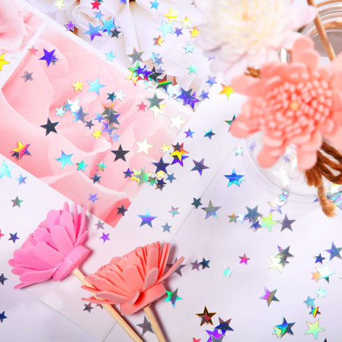 Hestya 60g Star Confetti Glitter, Metallic Foil Stars for Party Wedding Festival Decorations (Holographic Silver)