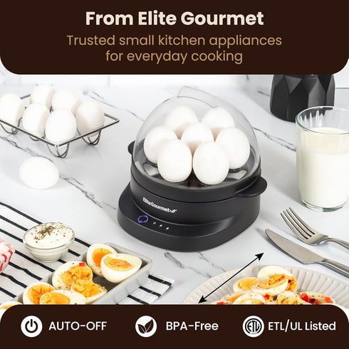 7-Egg Elite Gourmet Electric Egg Cooker with Voice Alerts Soft, Medium & Hard-Boiled Eggs Made Perfectly Fast