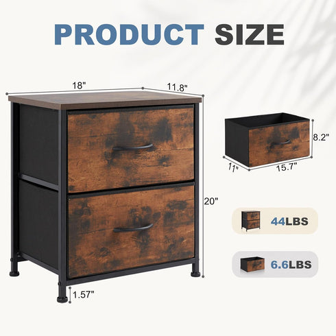 2 20 inch Closet, DUMOS Nightstand Small Dresser with Fabric Drawers Side Bedroom End Table Kids Bedside Storage