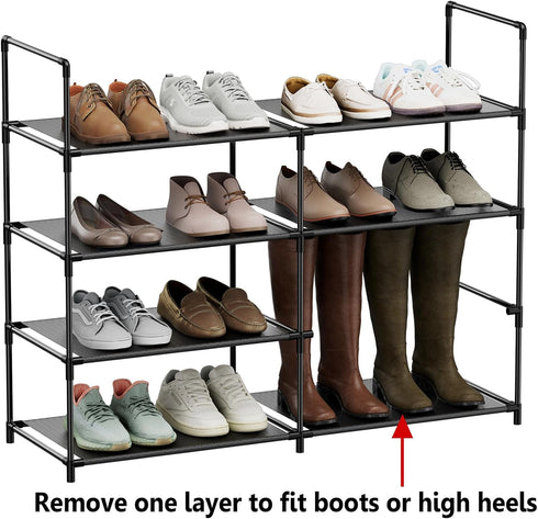 4 16-20 Closet FIDUCIAL HOME Tiers Shoe Rack Organizer Pairs Stackable Shoe Storage Shelf Durable for Entryway, Black