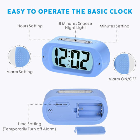 Snooze Plumeet Kids Alarm Clock Large Digital LCD Travel Alarm Clocks with and Night Light - Ascending Sound