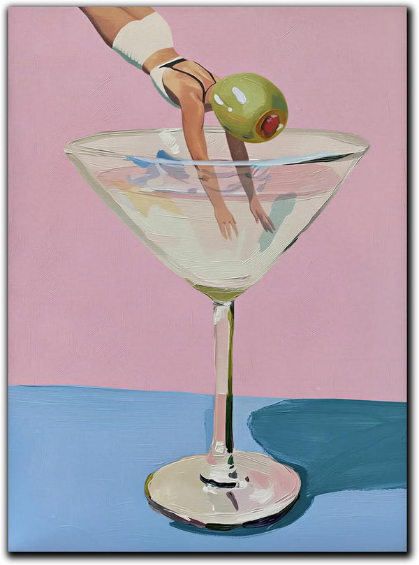 YUECOSHMAO Vintage Cocktails Wall Art Poster Cheers Bar Cart Wall Decor Abstract Olive