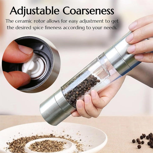 KINTEGOOD 2-in-1 Set, Stainless Steel Salt and Pepper Grinder Double Head Manual Mill, Refillable