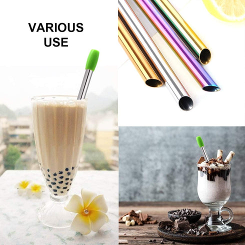 Boba Straws Reusable Metal Smoothies Jumbo Bubble Tea Straws with Silicone Tips Carry Bag (4 Pack)