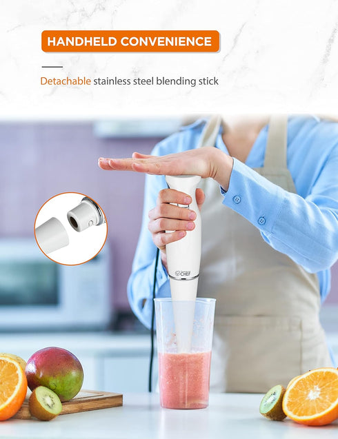 COMMERCIAL CHEF Immersion Blender, Hand Blender with Stainless Steel Blades, Quiet Motor, Electric Mini Blender for