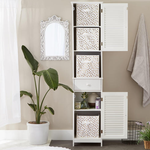 DII Non Woven Storage Collection Polka Dot Collapsible Bin Small Set, 11x11x11 Cube, White with Gold Dots, 4 Piece