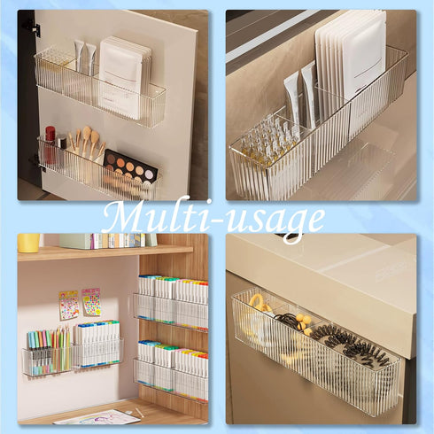 2 Pack 3 14''Length Bathroom Makeup Organizer Wall Mount Clear Bathroom Organizers and Storage with Compartments