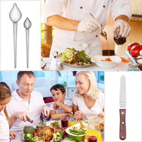 Cridoz 6 Pcs Precision Tongs Stainless Steel Kitchen Cooking Tweezers, Drawing Spoons, Offset Spatula for Food Plating