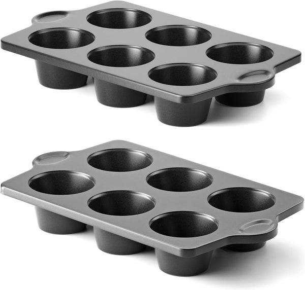 HONGBAKE Nonstick Jumbo Muffin Pan, 2 Pack Large Cupcake Tin for Baking, 3.5dia, 6 Cup, Extra Thick