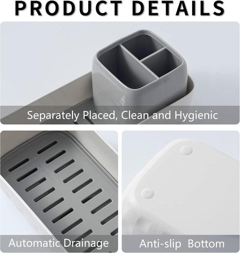 Toothbrush Holder for Bathrooms, Countertop Organizer with 3 Slots for Toothbrush Storage, Tooth Brushing Cup Caddy
