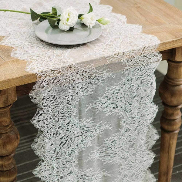 Hooqict 4 Pack Lace Table Runner - 14 x 120 Inch Ivory White Classy Table Runner for Rustic Wedding Decor