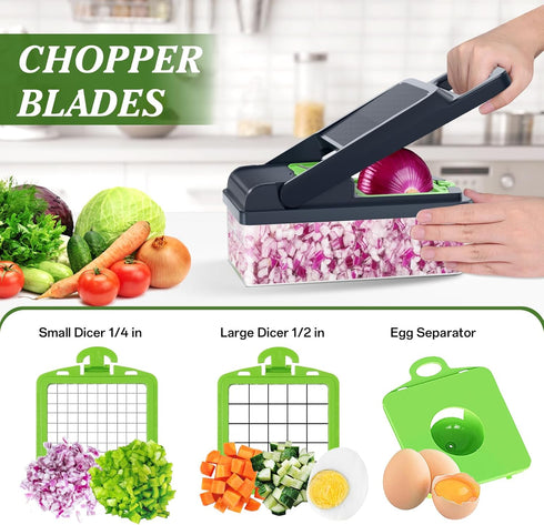 12 1 HomeHacks Vegetable Chopper Vegetable Cutter, in Kitchen Gadget, Dicer, Slicer, Onion Cutter, Salad, Cheese Grater