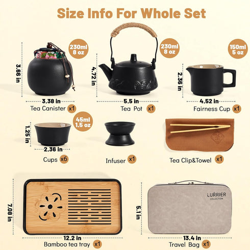 sets, TeaSet, sets sets, LURRIER Gongfu tea Portable Ceramic Asian Tea for adult, Tea Gift Grey leather case, Portable