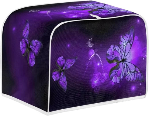 Purple Butterfly Print Toaster Cover 2 Slice Wide Slot, Lightweight Toaster Cover Dust Protection Washable Appliance Bag Bread Maker Cover