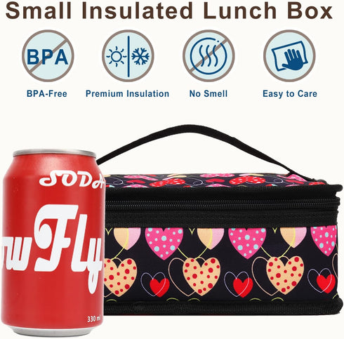 FlowFly Small Lunch Box, Insulated Soft Bag Mini Cooler for Kids, Girls, Boys, Women, Men, Heart