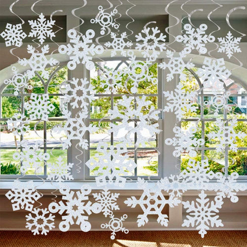 GOER 36 Pcs Snowflake Hanging Swirls for Christmas, New Year, Winter Party Decorations