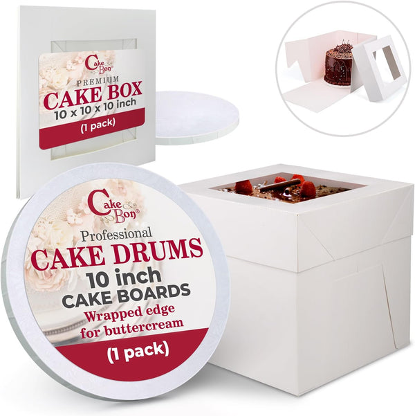 Cakebon Cake Boxes with Cake Boards, 10 Inch Cake Box with Window for Birthdays, Weddings, and Parties
