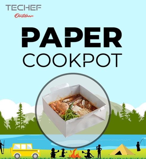 TECHEF - Foldable Paper Cookpot: The Revolutionary Disposable and Flame-Resistant Cooking Pot for Camping and Home Use, Compatible with Direct Flame and Induction Stovetops (5 sets) (3.16 qt) by TECHEF