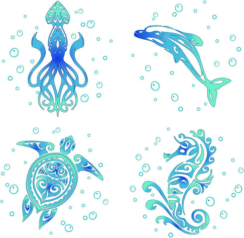 GORGECRAFT 4PCS 6.3” Sea Turtles Window Clings, Static Sea Animal Glass Decals for Bathroom Film