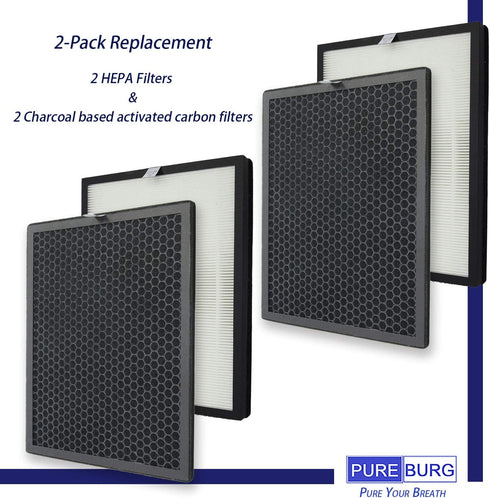PUREBURG Replacement Filter Set for Alexapure Breeze 3049 AP-B102 Air Purifier, 2-Pack H13 HEPA & Activated Carbon