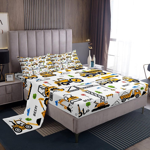Feelyou Construction Truck Bedding Sets Kids Boys Cartoon Excavator Vehicle Tractor Cars