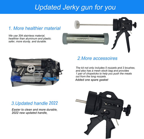 GGYCASE 5 Nozzles 3 Large Capacity Stainless Steel Jerky Gun Kits, Sausage Stuffer Machine, Meat Gun, Beef Jerky Maker